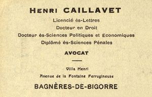 Carte de visite d’Henri Caillavet pendant la Seconde Guerre mondiale