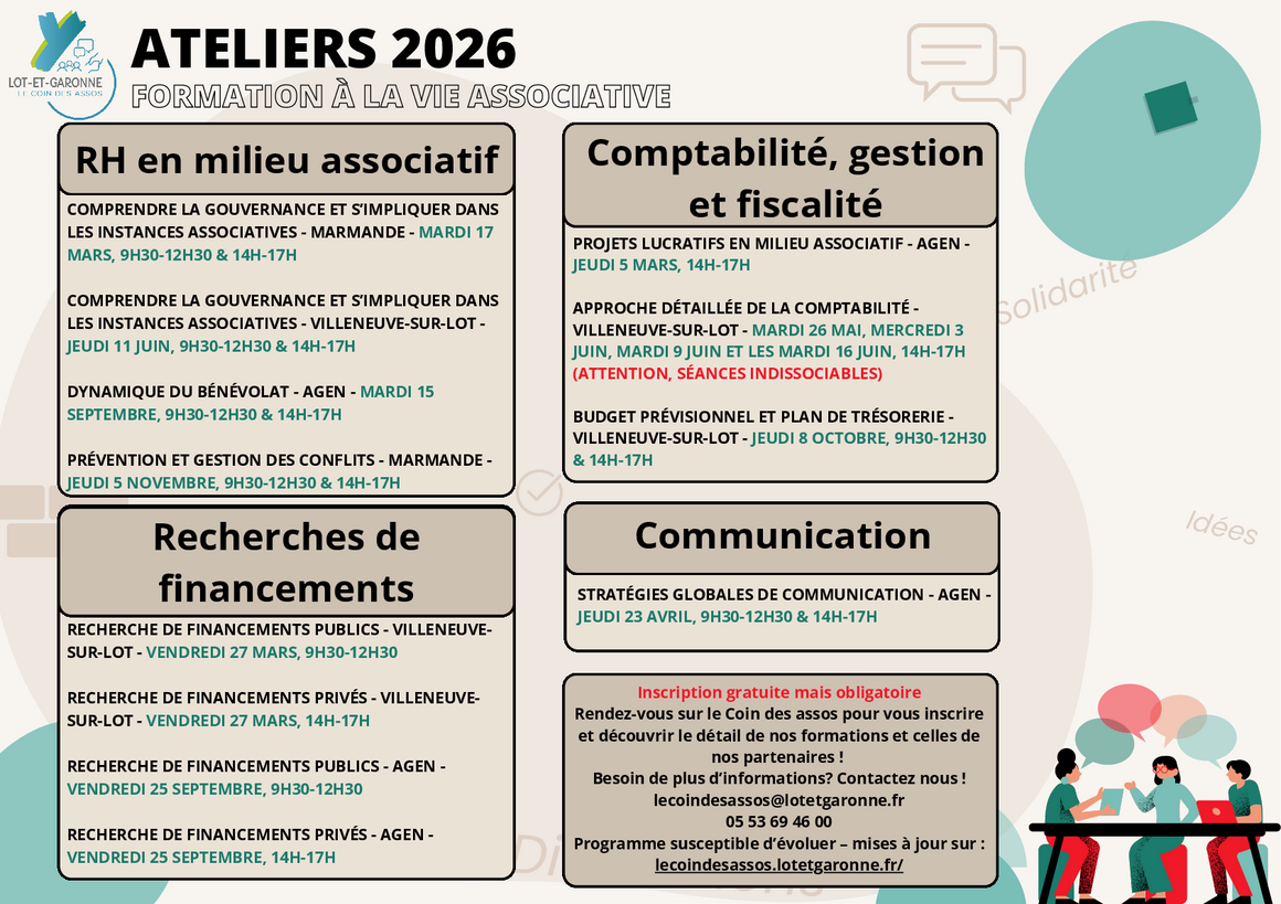 Calendrier des ateliers