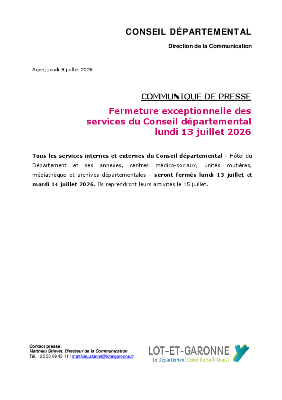 Consultez le communiqué de presse